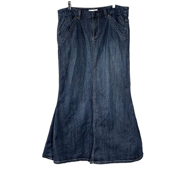 Venezia Mermaid Dark Denim Flare Rocker Maxi Skirt Womens Size 14 Blue Jean - Picture 1 of 8